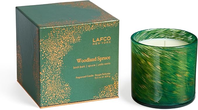 LAFCO New York Holiday Signature Candle, Woodland Spruce - 15.5 oz - 90-Hour Burn Time - Reusable, Hand Blown Glass Vessel - Made in The USA