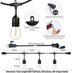 200FT String Lights for Outside LED Patio Lights Outdoor Waterproof with 63 Shatteproof Edison Lights Outdoor String Lights 2200K for Patio Gazebo Pergola Café