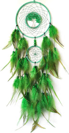 Green Dream Catcher Wall Decor Crystal Tree of Life Dream Catchers Handmade Feather Dreamcatcher Wall Hanging Ornament for Bedroom Living Room Home Decor