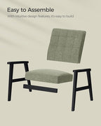 SONGMICS Accent Leisure Chair, Mid-Century Modern Arm Chair with Solid Wood Armrests and Legs, 1-Seat Cushioned Sofa for Living Room Bedroom Balcony Studio, Olive Green ULAC001C01