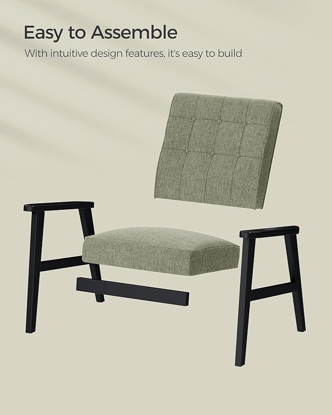 SONGMICS Accent Leisure Chair, Mid-Century Modern Arm Chair with Solid Wood Armrests and Legs, 1-Seat Cushioned Sofa for Living Room Bedroom Balcony Studio, Olive Green ULAC001C01