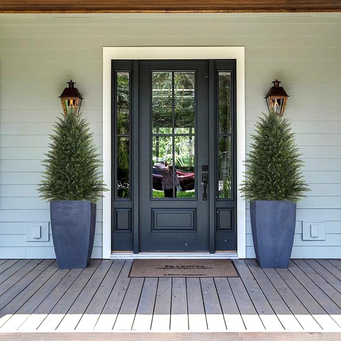 Artificial Topiary Ball Tree, Indoor Realistic Faux Boxwood Bush Potted Plants, Outdoor Fake Shrubs Cedar Evergreen Plants for Home Living Room Front Porch Decor (2, 4ft)