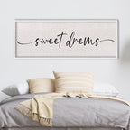LuZhiQiang Sweet Dreams Sign Wall Decor Above Over Bed 40" x 15" Large Wood Framed for Guest Room Master Bedroom Hanging Wall Art (White)
