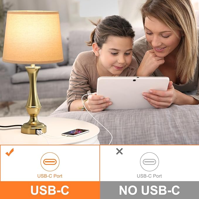 Upgraded Touch Lamps for Night Stands Set of 2 - Bedside Lamps with USB C+A, 3 Way Dimmable for Bedroom Living Room End Tables Office (Oat Shade&Coppery Base)