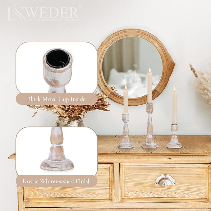 Wooden Taper Candle Holders: Wood Candlestick Holders Rustic Farmhouse Fall Decor for Living Room Dinning Table Centerpiece Christmas Set of 3