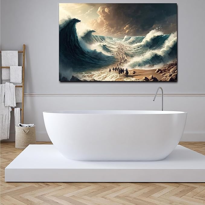 XWNLTEPK Moses Parted Red Sea Figures Jesus Bible Art Modern Poster Jesus Print Art Bible Home Decor Boho Wall Christian Canvas Art Poster