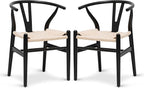 POLY & BARK Weave Dining Chairs – Mid-Century Modern Wishbone Dining Chairs with Arms, Solid Wood Frame, Indoor Use – Black – Set of 2 - Ideal for Dining Room, Kitchen or Stylish Accent Setting