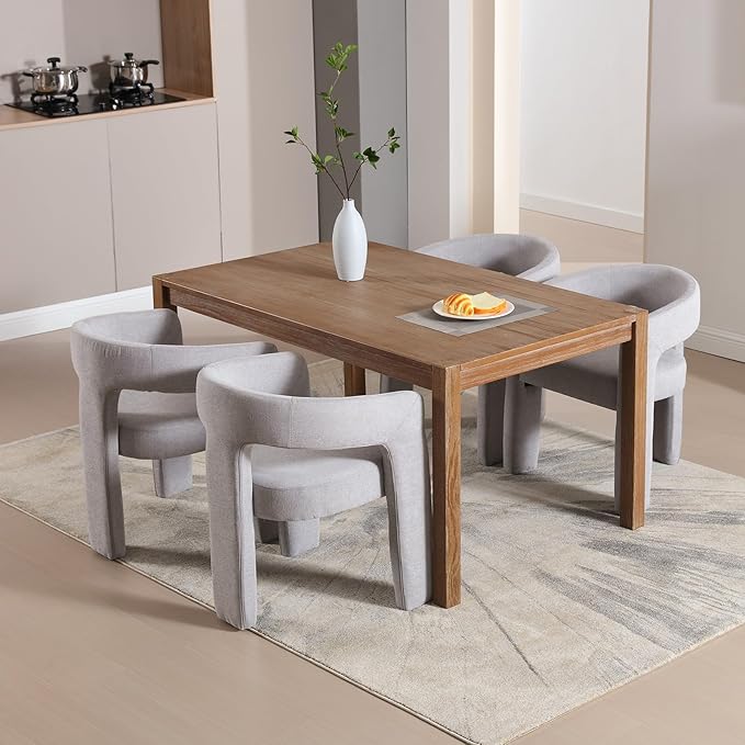 Grey Chenille Dining Chairs Set of 4, Modern Barrel Dining Room Chairs Upholstered Faux Fur Accent Chair with Arms and Round Back for Living Room Kitchen Armchair No Assembly Needed