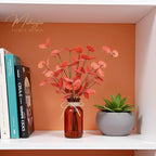 Artificial Eucalyptus Stems in Amber Glass Vase with Faux Water,3Pcs Fake Plant with Double-Sided Orange Leaves for Centerpiece (Double-Sided Orange Eucalyptus)