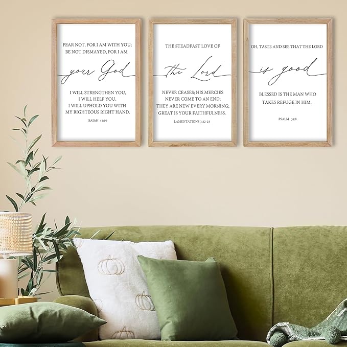 FZMHASLWW The Lord Your God Is Good Sign Bible Verses Wall Decor 16"X11" Set of 3 Christian Scripture Prayer Inspirational Motivational Quotes Family Framed Wall Art (Wood)
