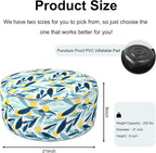 Inflatable Ottoman Stool D21 xH9 for Outdoor/Indoor Use, Water Repellent Patio Foot Rest Stool with Portable Handle,Round Pouf Ottoman Suitable for Garden,Deck and Camping - Leaves Multi