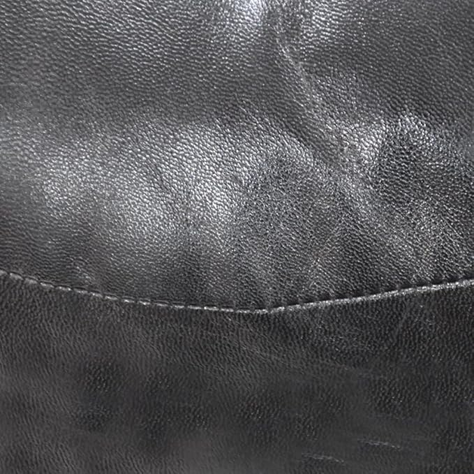 PF12 Goat Leather Handmade Eco-Friendly Black Pouf - Round Shape, 18" x 18" x 18", Plain Solid, Recycled Cotton Filled