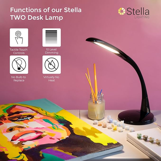 Stella Two Task Lamp, Adjustable Desk Lamp, Dimmable LED Light with Custom Color Temperature for Desk, Home Office, Bedroom, or Living Room, Modern Design for Work, Study, and Reading Needs (12W)