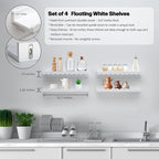 Scalloped Shelves - Set of 4 Pre-Assembled 15.6inch White Floating Nursery Book Shelves, Scalloped Book Shelf - Kids Wall Decor, Nursery Decor, Floating Shelves for Wall