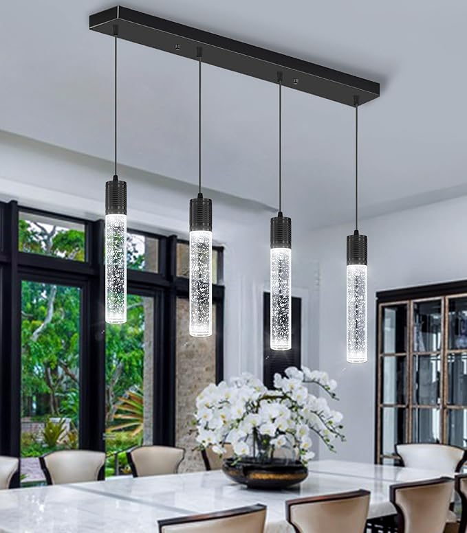 4-Lights Mini Modern Crystal Chandeliers for Kitchen Island Pendants Lighting Fixture LED Ceiling Light for Dining Room Bedroom Foyer 6000K