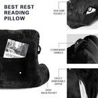 SLIGUY Reading Pillow Standard Bed Pillow for Sitting in Bed Couch or Floor-Backrest with Arms Support and Pockets, Adult Back Pillow Bed Chair for Bed Rest, Reading, Watching TV, Gaming, Black