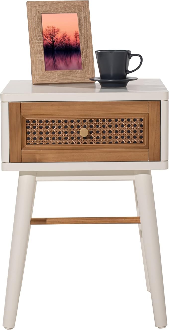 COZAYH Fully-Assembled Modern Farmhouse Clean-Lined Nightstand, End Table with 1 Drawer,Distressed White