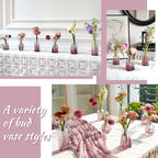 Bud Vases Set of 12, Small Purple Vase Glass Vases for Flowers Vintage Ribbed Colored Wedding Flower Vase for Decor in Bulk Decor Bridal Shower Centerpieces Home Table Decoration