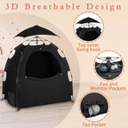 Blackout Tent for Pack and Play - Pack N Play Blackout Cover - 1-Click Setup Portable Sleep Pod with Monitor Pouch & 2 Fan Pouch, Black Out Tent Blocks 95% Light