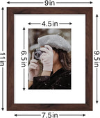 Vittanly 8x10 Picture Frames Set of 9, Shatter Resistant Plexiglass, Display 5x7 Pictures with Mat or 8x10 without Mat, Photo Frames for Wall or Tabletop, Engineered Wood, Walnut