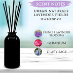 Urban Naturals Lavender Fields Oil Essential Oil Reed Diffuser Set with Real Lavender Stems! French Blossoms, Geranium & Clary Sage | #1 Gift Idea for Aromatherapy & Stress Relief | Vegan | USA Made