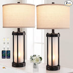 RORIA Set of 2 Modern Table Lamps for Living Room with 2 USB Ports, White Frosted Glass Nightlight for Bedroom, Contemporary Desk Lamps for Nightstand End Table Entryway, 4 Bulbs Included (Black)
