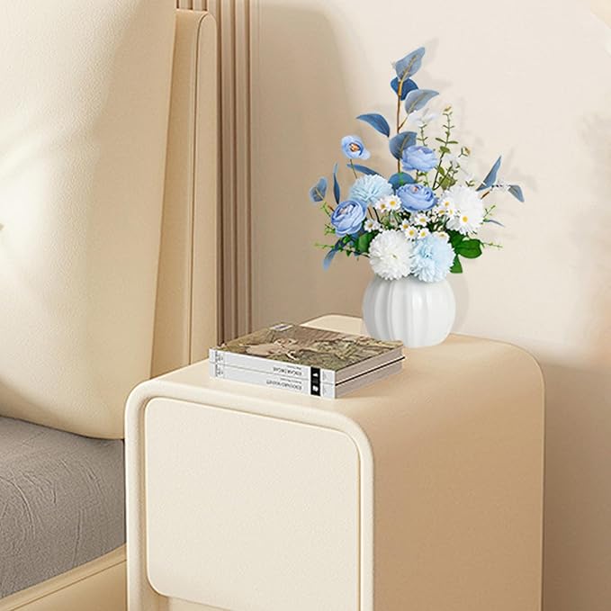 Artificial Flowers, Fake Flowers in Vase, Silk Flowers with Ceramic Vase, Faux Flowers Arrangement for Homes, Restaurants Decoration Dining Table Centerpiece Decor (White)