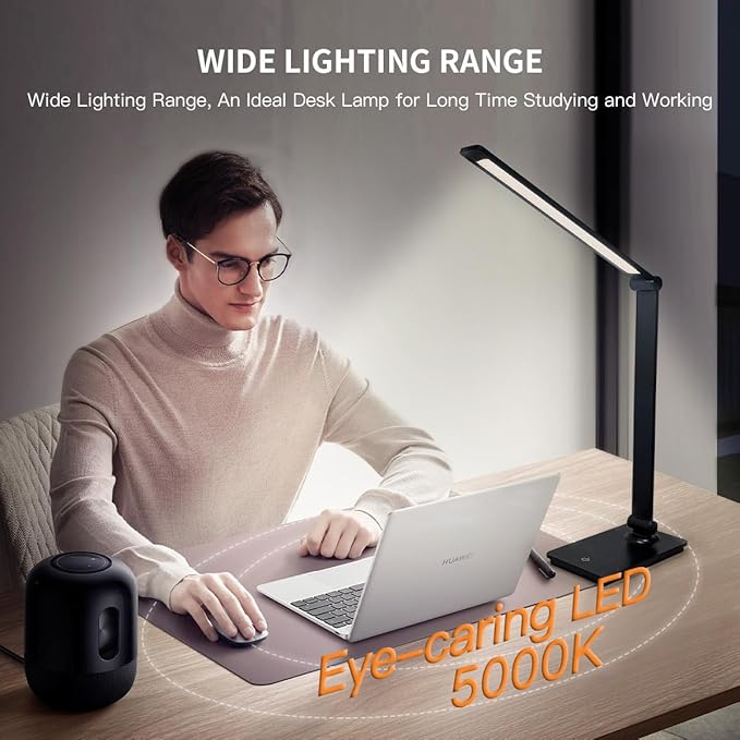 Desk Lamp, LUJOLUMIN Desk Light, Dimmable Reading Lamp,CRI>90, 700 Lumen, 3 Brightness Levels, Touch Control, LED Foldable Led Lamp for Kids, Working, Office, Study