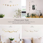 BASE ROOTS Moon Phase, Gold Wall Decor for Bedroom & Living Room, Bohemian Wall Decor, Handmade Hammered Metal 36" 13 Phases Moon, Celestial Wall Art, Gift for Women & Kids