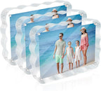 3 Pack 4x6 Acrylic Magnetic Picture Frame, 20 mm Thick Clear Double Sided Freestanding Photo Frame, Transparent Frameless Floating Frames with Magnets Corners, Scalloped