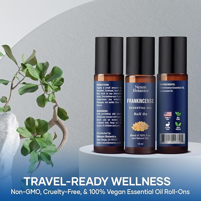 Frankincense Essential Oil Roll-On 10 ml - Pure, Natural Oil with Grapeseed for Aromatherapy & Skin Care - Nexon Botanics