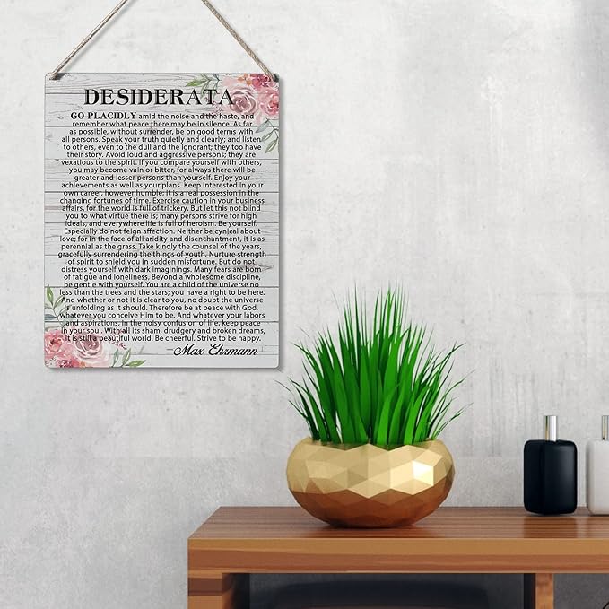 Qious Inspirational Signs Gift Farmhouse Desiderata Go Placidly Amid the Noise and the Haste Wooden Hanging Sign Rustic Wall Art Home Living Room Decoration 10 x 8 Inches