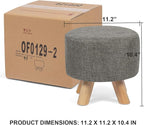 Asense Small Round Ottoman Foot Rest Stool Linen Padded Seat Footstool Ottoman with Anti-Slip Wooden Legs (Gray,Linen)