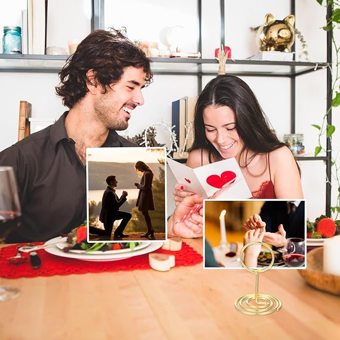 36 Pack Table Number Holder, 3 Sizes Wire Photo Holder Picture Name Menu Clips Memo Note Cards Stand for Wedding Reception Anniversary Birthday Centerpieces Office Memo Photo (Gold)