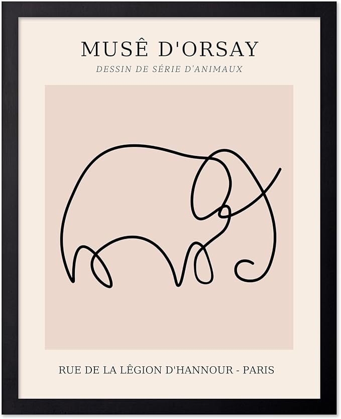 Poster Master Vintage Poster - Retro One Line Elephant Drawing Print - Elephant Art - Minimal Gift for Men, Women, Animal Lover - Abstract Wall Decor for Home, Office - 11x14 UNFRAMED Wall Art