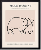 Poster Master Vintage Poster - Retro One Line Elephant Drawing Print - Elephant Art - Minimal Gift for Men, Women, Animal Lover - Abstract Wall Decor for Home, Office, 16x20 Black Framed