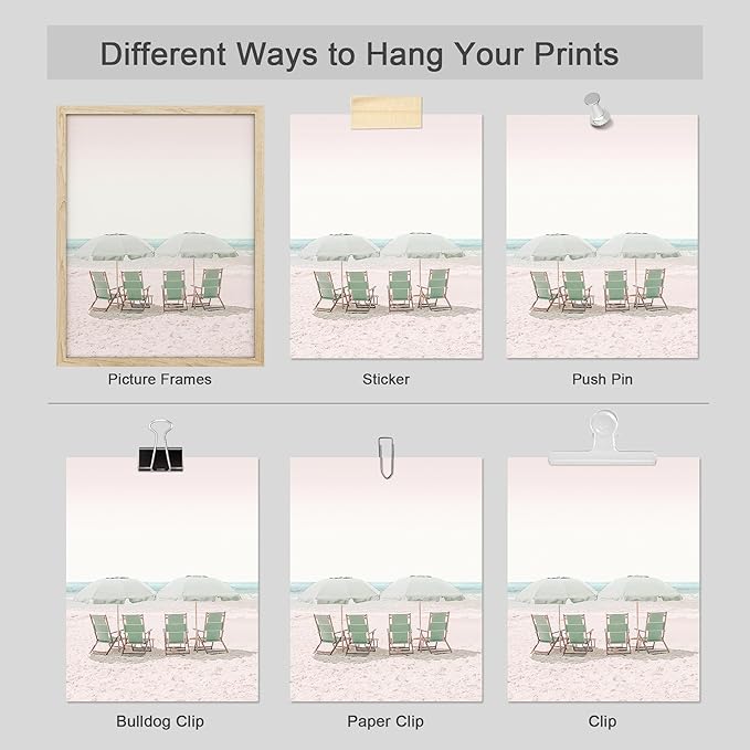 SIGNWIN Adhesive Canvas Poster Collage Print Gallery Set 1980s Retro Miami Beach Landscape Nature Wilderness for Living Room, Bedroom, Office - 11"x14"x4