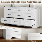 9-Drawer Dresser for Bedroom, Modern Wooden Chest of Drawers with Metal Handles, Anti-Tipping Design, Sturdy and Stable Storage Organizer for Living Room, Entryway, Home Office