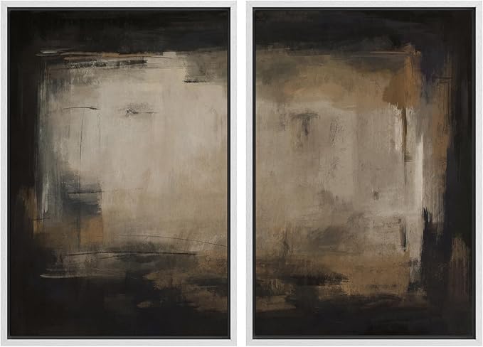 SIGNFORD Framed Canvas Print Wall Art Set Neutral Black and Brown Contemporary Minimalist Illustration Modern Art Decorative for Living Room, Bedroom, Office - 24"x36"x2 White