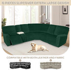 Arfntevss Sectional Recliner Couch Covers Velvet Washable Corner Sectional Sofa Cover for Reclining Stretch Soft Thick L Shape Recliner Slipcover Set (5 Seat with 1 Console Cover, Dark Green)