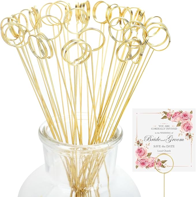 Picture Holders for Centerpieces,40Pcs Gift Card Holder Picks,Metal Photo Holders for Centerpieces,Sticks for Flower Bouquet Wedding Party Birthday (Round Shaped)