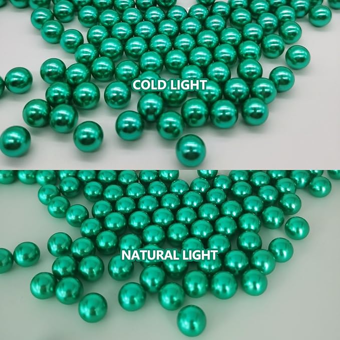 100PCS Green Faux Pearls Beads for Centerpiece Vases, Vase Filler Faux Pearls, No Holes Filler Beads for Party Anniversary Birthday Wedding Table Decor, 14/20/30mm