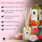 Nabila K Rose Garden Reed Diffuser Set – Damask Rose Aromatic Oil for Home – Long-Lasting, Smokeless Scent – Made in USA – Includes Reeds + Bottle – Flameless Candle Alternative