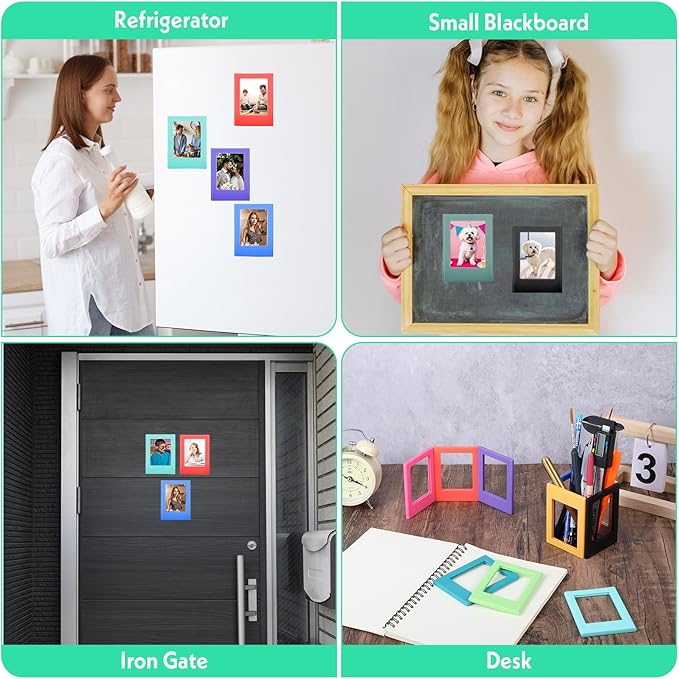 30 Pack Magnetic Photo Picture Frame Cute Mini Table Photo Frame Holder 3 Inches Plastic Colorful Photo Display Compatible with Fujifilm Instax for Fridge Refrigerator Office (Multicolor)