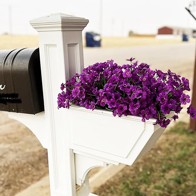 20 Bundles Artificial Flowers for Outdoors, UV Resistant Fake Realistic Flowers with Plastic Plants Spring Decor, Faux Silk Flowers for Outside Window Box Front Porch Planter Decor-Purple