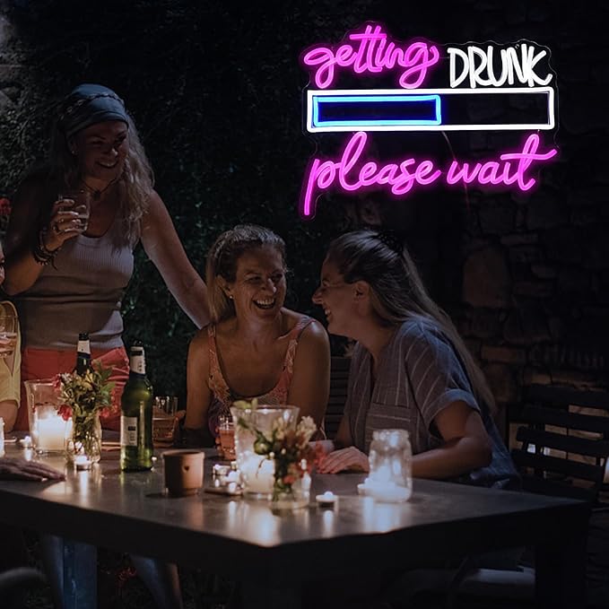 Drink Please Wait Neon Sign Dimmable Letters Neon Light for Wall Decor USB Powered LED Drinking And Wait Light Up Sign for Pub Man Cave Home Bar Restaurant Decor Party(16.7 * 12.8In)