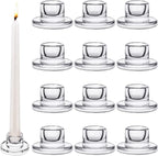 12 PCS Glass Taper Candle Holders Bulk Candlestick Holders Clear Short Tapered Candle Stick Holder Decor Set for Table Centerpiece Wedding Party Advent Christmas Home Decorations (12, Clear)