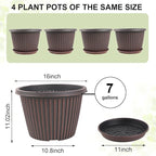 Large-Planter-Indoor-Outdoor Plant Pots, 16 inch 4 Pack Plastic Flower Pots with Saucer And Drainage Holes, Modern Garden Planters For Planting Medium Large Plants， Decorative Resin Garden Pots