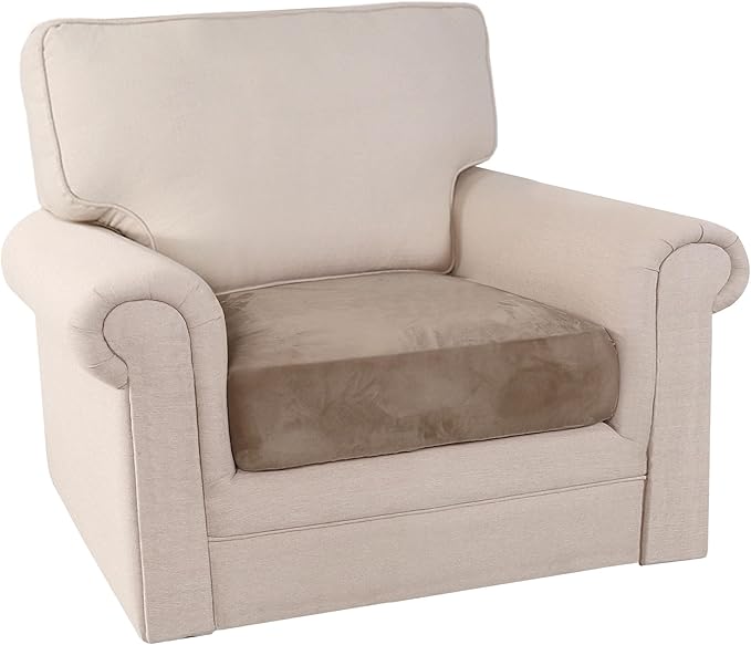 PrinceDeco Velvet Stretch Couch Cushion Cover Soft Cushion Slipcover for Chair Cushion Furniture Protector Seat Cushion Sofa Cover (Width Up to 29.5", Taupe)