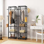 IBUYKE Coat Rack with Shelves, Freestanding Hall Tree with 3 Shelves and 8 Hooks, Industrial Clothes Stand for Entryway, Hallway, Bedroom, Black UTMJ088B